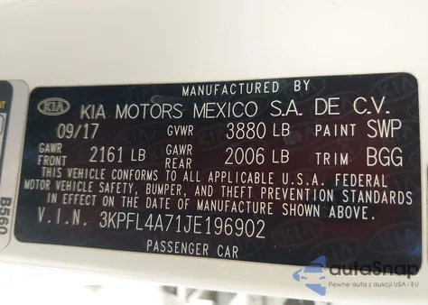 2018 Kia Forte Lx из США, поврежденный, VIN 3KPFL4A71JE196902